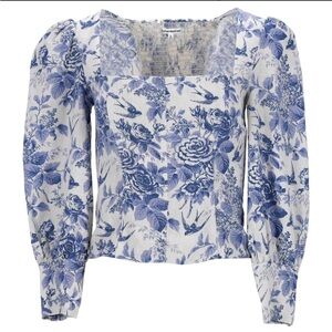 REFORMATION 100% Linen Stilton Floral Blue and White Top-Size 4